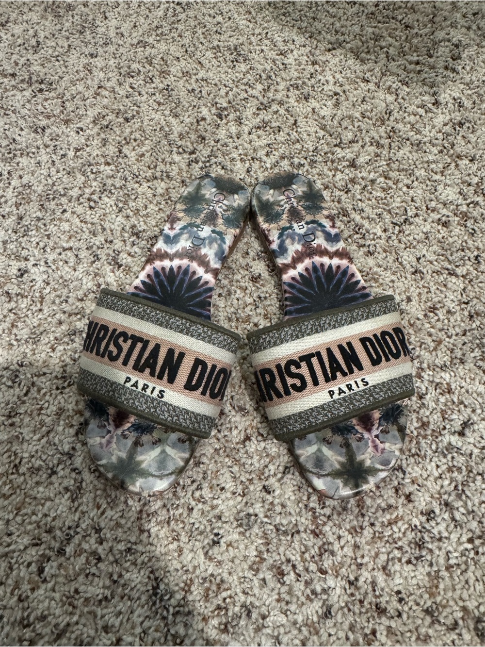 Dior women Tie-Dye Logo Slide Sandals in Blue, Pink and Green